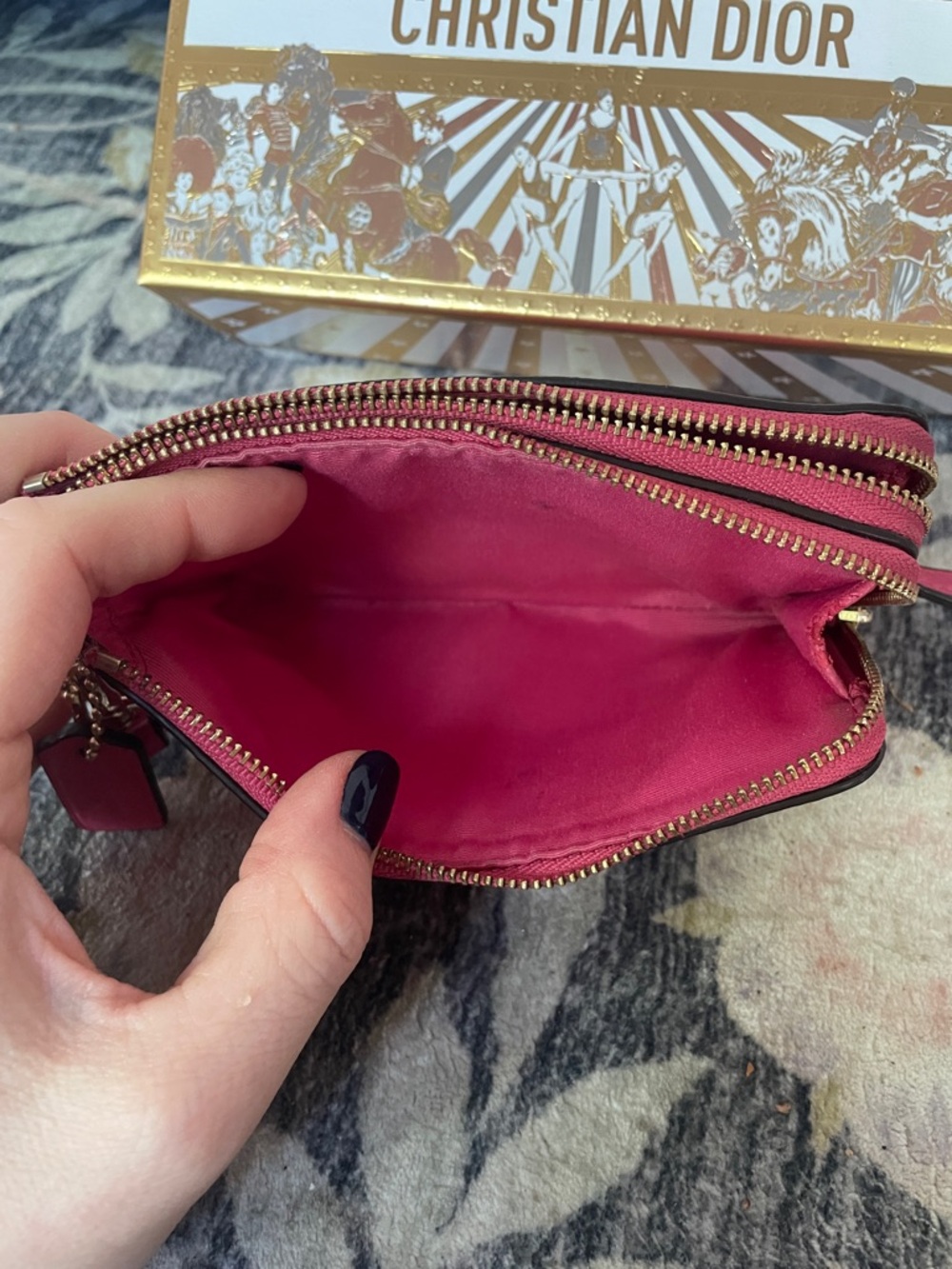 Coach Pink Pebbled Leather Wristlet Clutch Two Compartments Zippered - Picture 7 of 14